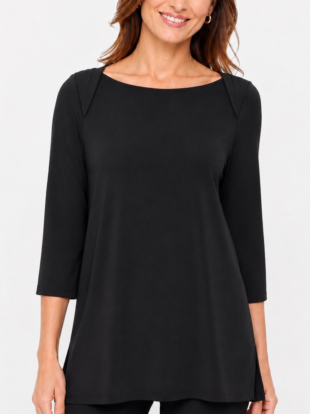Talbots Black Knit Tunic Top XL 3/4 Sleeve Boat Neck Stretch NWT